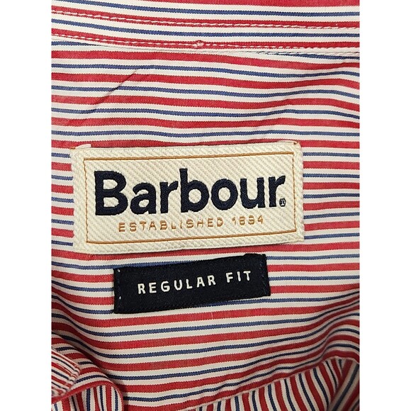 Barbour Skelton Shirt Men's L Long Sleeve Red Striped Button Down Regular Fit - Picture 4 of 8
